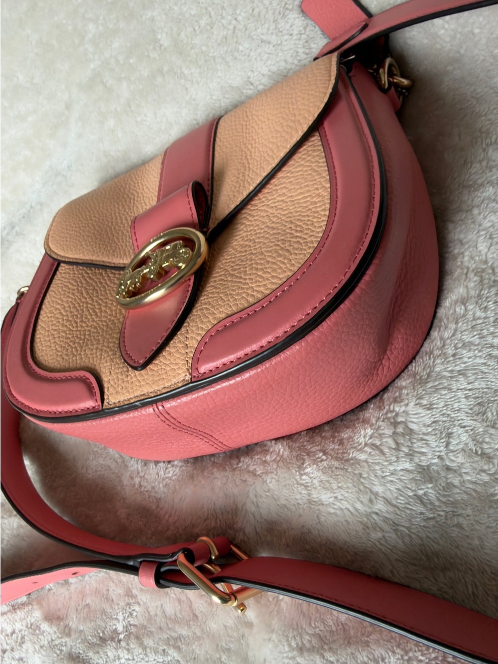 Authentic Coach Georgie Saddle Bag In Colorblock Faded Blush Taffy -model C8296 - Picture 11 of 16